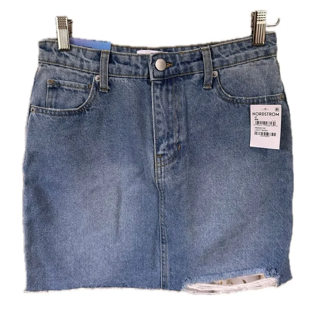 NWT Abound 100% Cotton Factory Faded Distressed Denim Jeans Mini Skirt 27